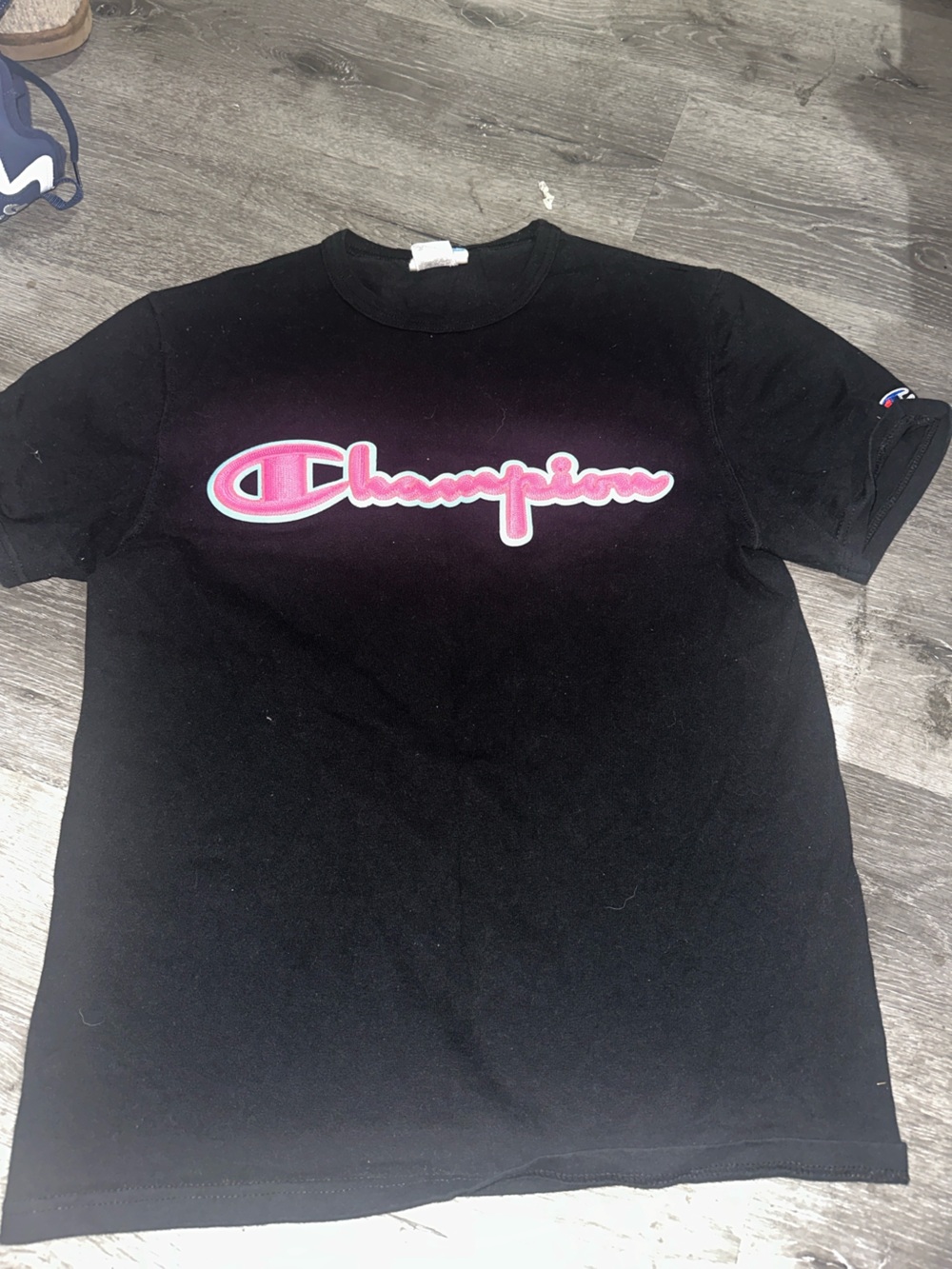 Champion Black T-Shirt with Pink Script Logo - Picture 4 of 6